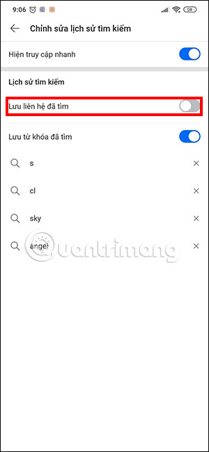 Ẩn và xóa lịch sử liên hệ tìm kiếm