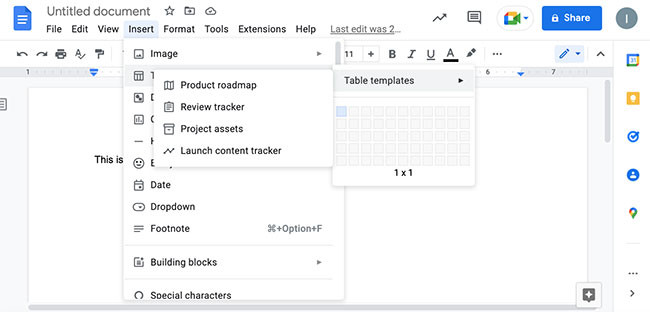 Các template bảng của Google Docs