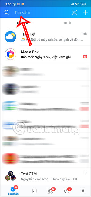 Cách truy cập khung tìm kiếm Zalo