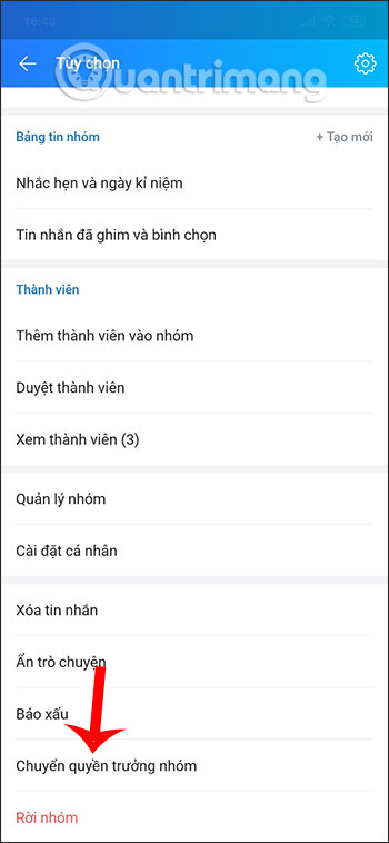 Chuyển quyền trưởng nhóm Zalo