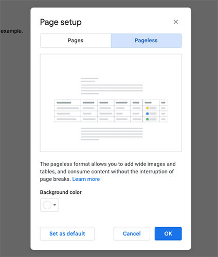 Định dạng Pageless trong Google Docs