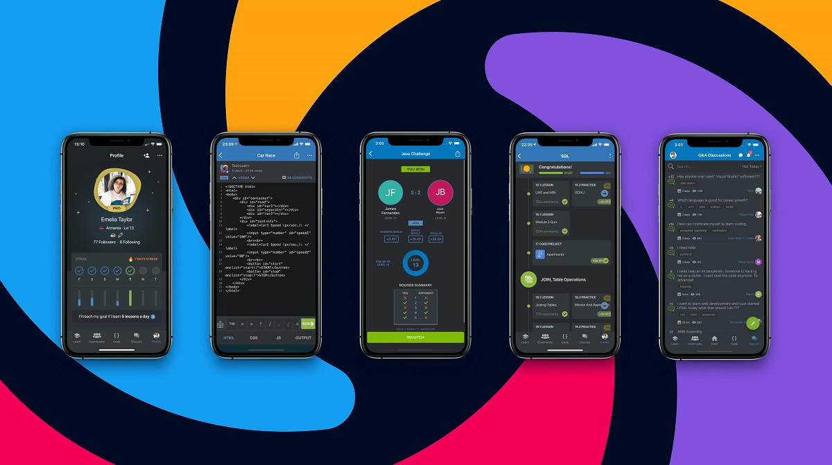 Giao diện ứng dụng SoloLearn trên điện thoại