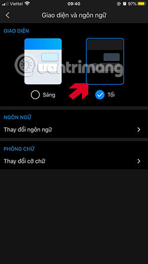 kích hoạt darkmode zalo