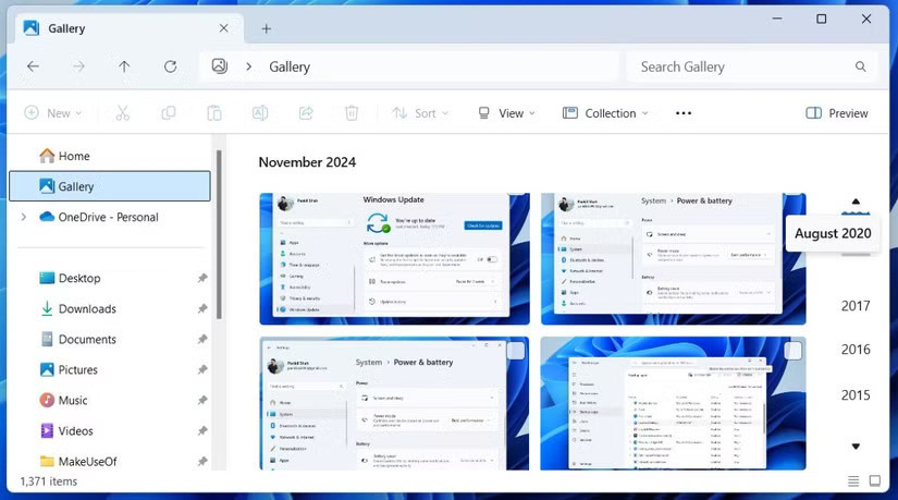 Tab Gallery hiển thị ảnh trong File Explorer